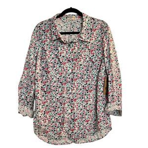 Ruff Hewn NWT Shirt Top Blouse Womens Flower Floral Button Lightweight Sz XL